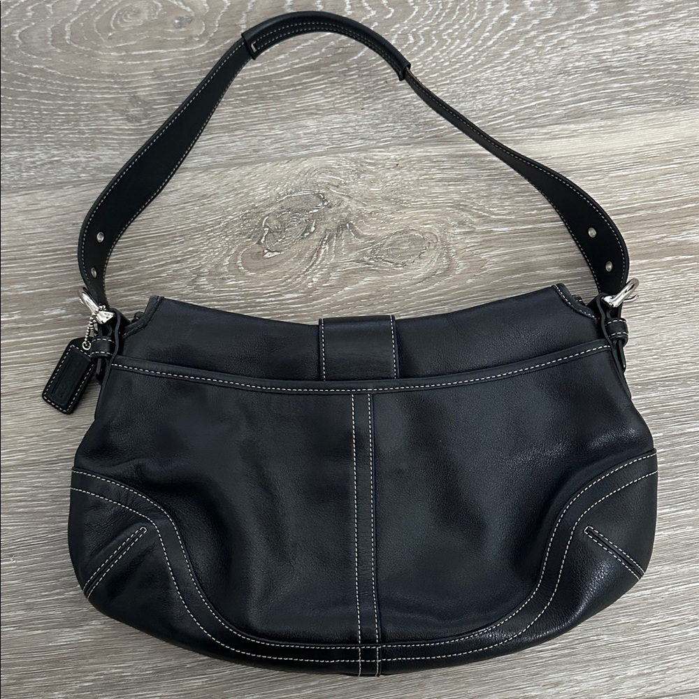 Coach Soho Black Leather Shoulder Bag with Silver Buckle - Picture 5 of 12